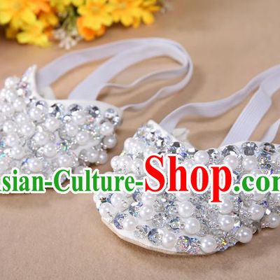 Asian Indian Belly Dance Shoes India Traditional Dance White Beads Soft Shoes for for Women