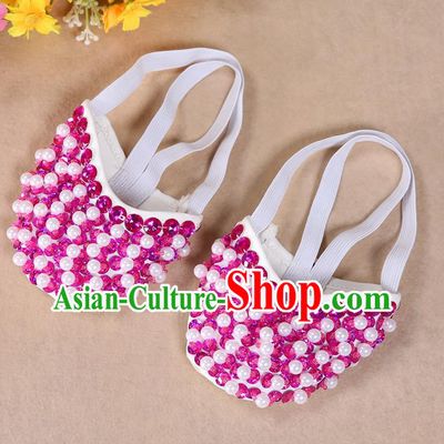 Asian Indian Belly Dance Shoes India Traditional Dance Rosy Beads Soft Shoes for for Women
