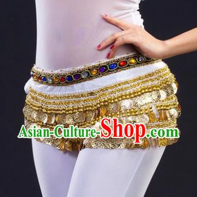Asian Indian Belly Dance Paillette White Waist Chain Tassel Waistband India Raks Sharki Belts for Women