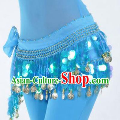 Indian Traditional Belly Dance Blue Tassel Belts Waistband India Raks Sharki Waist Accessories for Women