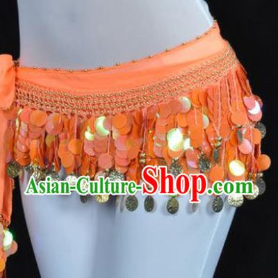 Indian Traditional Belly Dance Orange Tassel Belts Waistband India Raks Sharki Waist Accessories for Women
