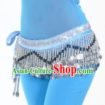 Indian Traditional Belly Dance Paillette Blue Belts Waistband India Raks Sharki Waist Accessories for Women