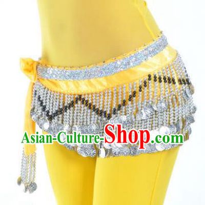 Indian Traditional Belly Dance Paillette Yellow Belts Waistband India Raks Sharki Waist Accessories for Women