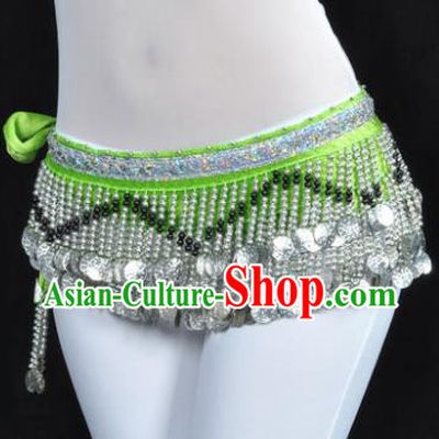 Indian Traditional Belly Dance Paillette Green Belts Waistband India Raks Sharki Waist Accessories for Women
