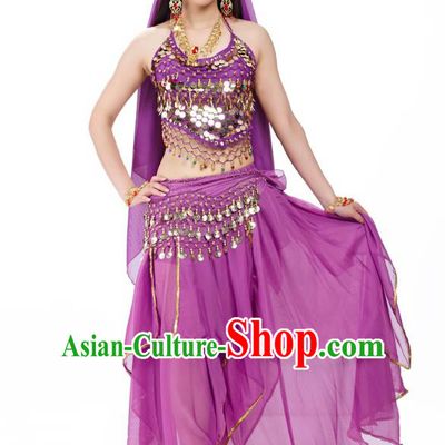 Asian Indian Belly Dance Purple Costume Stage Performance Outfits, India Raks Sharki Dress for Women