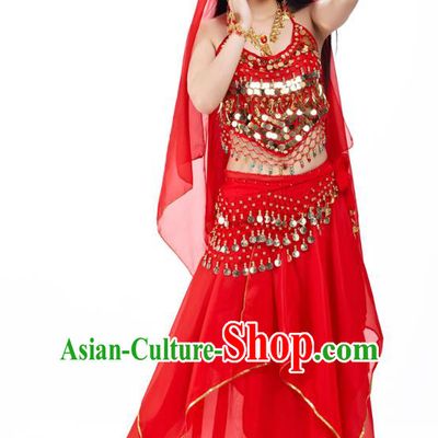 Asian Indian Belly Dance Red Costume Stage Performance Outfits, India Raks Sharki Dress for Women