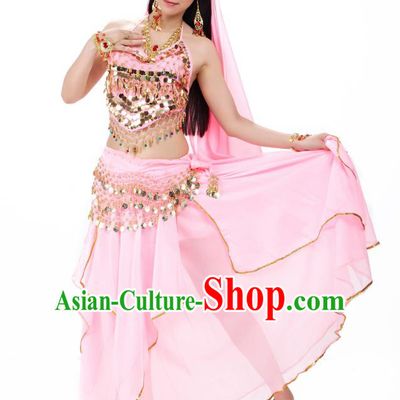 Asian Indian Belly Dance Pink Costume Stage Performance Outfits, India Raks Sharki Dress for Women