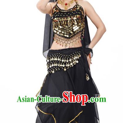 Asian Indian Belly Dance Black Costume Stage Performance Outfits, India Raks Sharki Dress for Women
