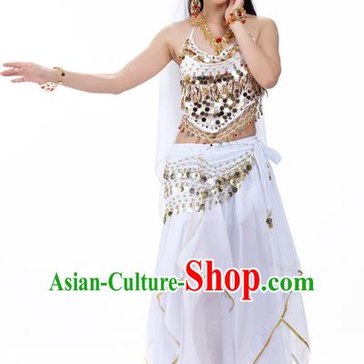 Asian Indian Belly Dance White Costume Stage Performance Outfits, India Raks Sharki Dress for Women