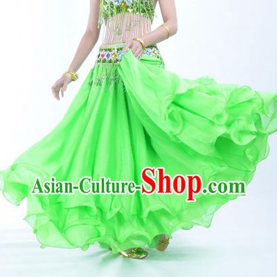 Asian Indian Belly Dance Costume Stage Performance Light Green Expansion Skirt, India Raks Sharki Dress for Women