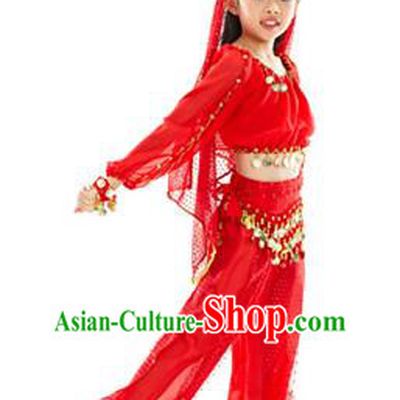 Asian Indian Belly Dance Uniform India Raks Sharki Dress Oriental Dance Red Clothing for Kids