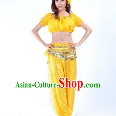 Asian Indian Belly Dance Costume Stage Performance Yoga Yellow Uniform, India Raks Sharki Dress for Women