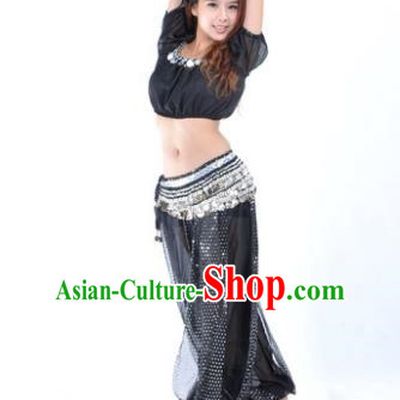 Asian Indian Belly Dance Costume Stage Performance Yoga Black Uniform, India Raks Sharki Dress for Women
