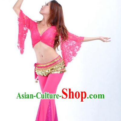 Indian Belly Dance Rosy Lace Costume India Raks Sharki Suits Oriental Dance Clothing for Women