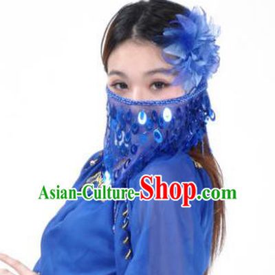 Indian Belly Dance Accessories Royalblue Paillette Yashmak India Traditional Dance Mask Veil for for Women