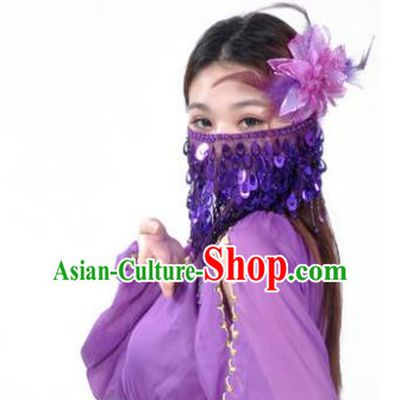 Indian Belly Dance Accessories Purple Paillette Yashmak India Traditional Dance Mask Veil for for Women