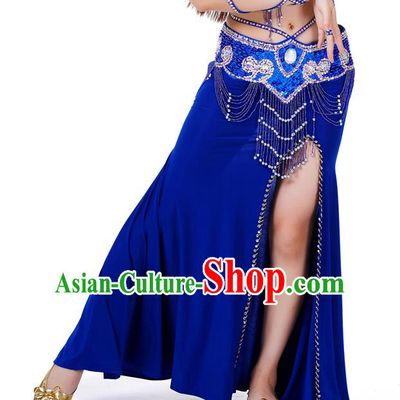 Top Indian Belly Dance Costume Royalblue Split Skirt, India Raks Sharki Clothing for Women
