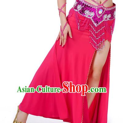 Top Indian Belly Dance Costume Rosy Split Skirt, India Raks Sharki Clothing for Women
