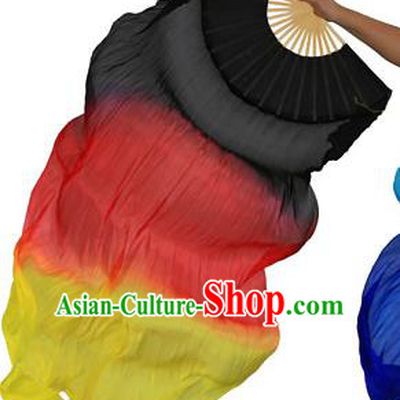 China Folk Dance Three-colour Folding Fans Yanko Dance Black Silk Fans for for Women