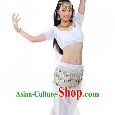 Top Indian Bollywood Belly Dance Costume Oriental Dance White Dress, India Raks Sharki Clothing for Women