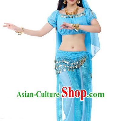 Top Indian Bollywood Belly Dance Costume Oriental Dance Blue Dress, India Raks Sharki Clothing for Women