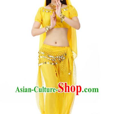 Top Indian Bollywood Belly Dance Costume Oriental Dance Yellow Dress, India Raks Sharki Clothing for Women