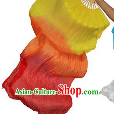 China Folk Dance Three-colour Folding Fans Yanko Dance Yellow Silk Fans for for Women