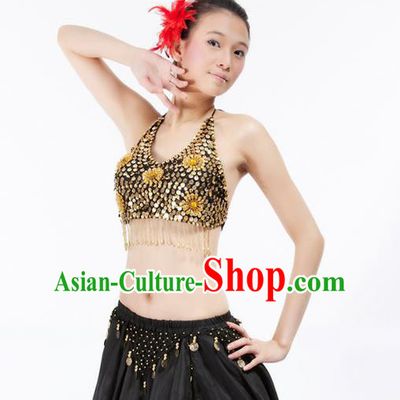 Top Indian Bollywood Belly Dance Costume Oriental Dance Golden Paillette Brassiere for Women