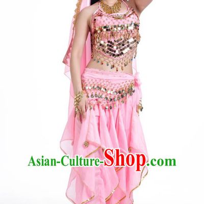 Indian Oriental Belly Dance Pink Costume, India Raks Sharki Bollywood Dance Clothing for Women