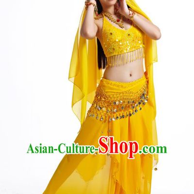 Indian Belly Dance Costume Oriental Dance Yellow Dress, India Raks Sharki Bollywood Dance Clothing for Women