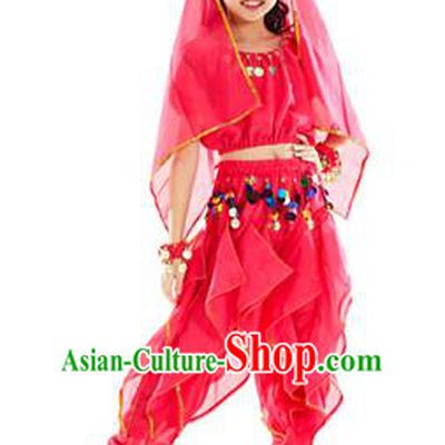 Top Indian Belly Dance Rosy Costume Oriental Dance Stage Performance Clothing for Kids