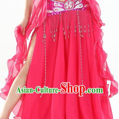 Top Indian Belly Dance Costume High Split Rosy Skirt Oriental Dance Stage Performance Clothing for Women
