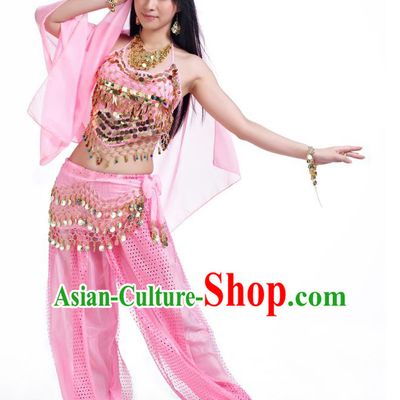 Indian Belly Dance Costume Bollywood Oriental Dance Pink Clothing for Women