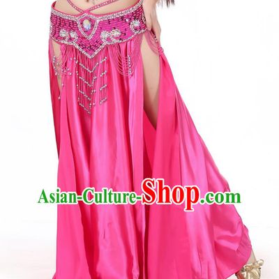 Indian Belly Dance Costume Bollywood Oriental Dance Rosy Satin Skirt for Women
