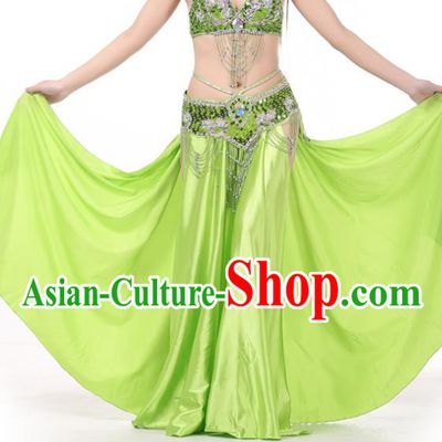 Indian Belly Dance Costume Bollywood Oriental Dance Light Green Satin Skirt for Women