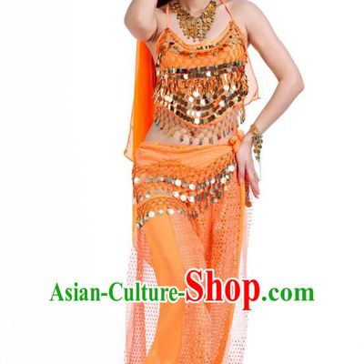 Indian Belly Dance Costume Bollywood Oriental Dance Orange Clothing for Women