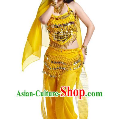 Indian Belly Dance Costume Bollywood Oriental Dance Yellow Clothing for Women
