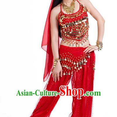 Indian Belly Dance Costume Bollywood Oriental Dance Red Clothing for Women