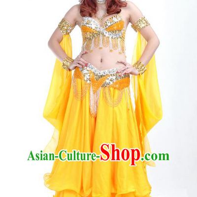 Indian Belly Dance Yellow Dress Bollywood Oriental Dance Clothing for Women