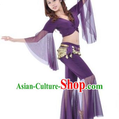 Asian Indian Belly Dance Training Purple Uniform India Bollywood Oriental Dance Clothing for Women