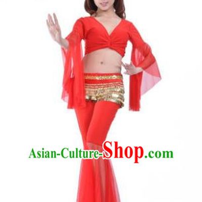 Asian Indian Belly Dance Training Red Uniform India Bollywood Oriental Dance Clothing for Women