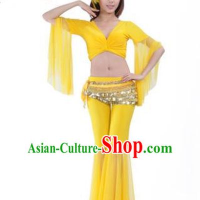 Asian Indian Belly Dance Training Yellow Uniform India Bollywood Oriental Dance Clothing for Women