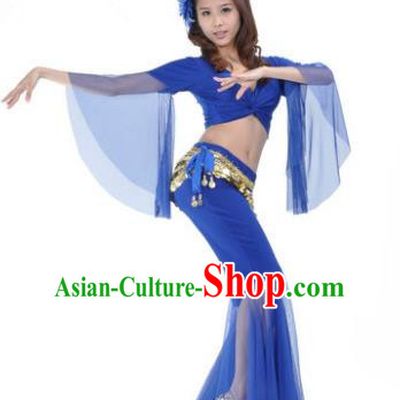 Asian Indian Belly Dance Training Royalblue Uniform India Bollywood Oriental Dance Clothing for Women