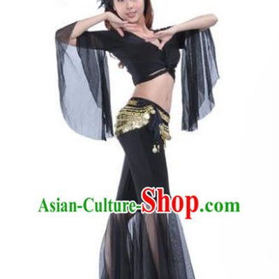 Asian Indian Belly Dance Training Black Uniform India Bollywood Oriental Dance Clothing for Women