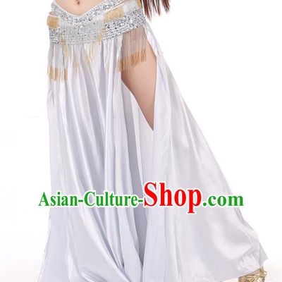 Indian Belly Dance Costume Bollywood Oriental Dance Grey Satin Skirt for Women