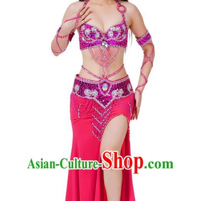 Indian Traditional Belly Dance Rosy Dress Asian India Sexy Oriental Dance Costume for Women