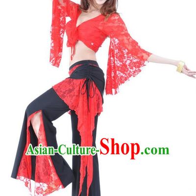 Indian Traditional Belly Dance Red Lace Clothing Asian India Oriental Dance Costume for Women