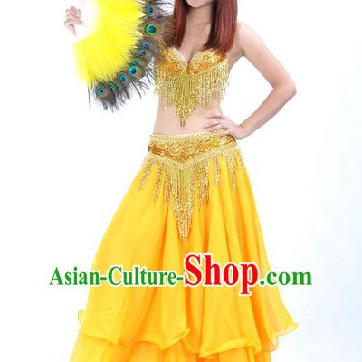 Indian Sexy Belly Dance Yellow Dress Clothing Asian India Oriental Dance Costume for Women