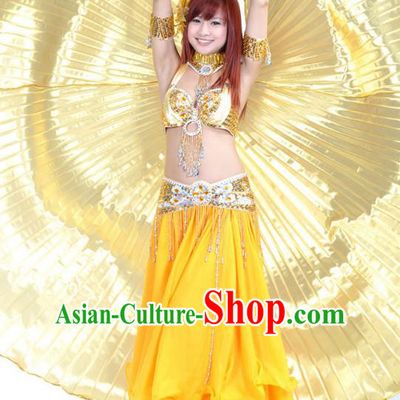 Indian Bollywood Belly Dance Yellow Dress Clothing Asian India Oriental Dance Costume for Women