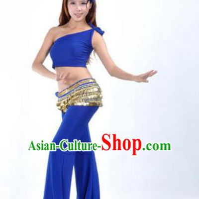 Asian Indian Belly Dance Costume India Oriental Dance Deep Blue Suits for Women